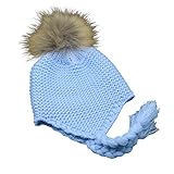 MIOIM® ニット帽 キッズ ニットキャップ 男の子 女の子 耳当て フェイク ファー付き ポンポン 毛糸帽 防寒 無地 ベビー 帽子