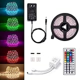 Sunix 16.4 Ft 5050 LEDストリップライトキット、5 M RGB色変更LED柔軟なストリップ+ dc12 V電源アダプタ+リモート、非防水性、ムード44-key装飾照明