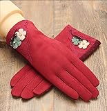 JJdo レディース暖かく手袋　防水ピリングがない　ハンドウォーマー 指先スマートフォン対応　シンプルなデザイン刺繍　紫　ピンク　黒い　ブラウン (花ワイン)