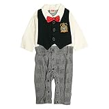 カバーオール 赤ちゃん ベビー 男の子 ベスト型スタイ付き フォーマル 長袖 ロンパース ブラック 80cm