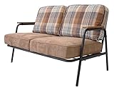 2人掛け木肘ソファ スチールソファ ソファー スエード生地 チェック柄 メンズライク ビンテージ調 レトロ調 デザイン