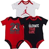 NIKE(ナイキ)エア・ジョーダン 男の子用赤x黒x白AIR JORDANジャンプマンDRFT PICK半袖ボディスーツ3枚セット (3-6months（身長約65-70cm）) [並行輸入品]
