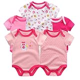 カバーオール 新生児から ロンパース 赤ちゃん 綿100 半袖 Baby ボディースーツ 5枚セット ベビー服 (9-12月, 象とドット)