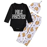 3PCS新生児少年少女の手紙プリント長袖ロンパース花パンツ帽子服服セットトップス (6-12ヶ月)