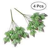 Vosarea 4PCS人工パインコーンを使用した偽杉の枝枝プラスチック製の潅木フェイクグリーンブッシュの束テーブルセンターピースの配列ホームキッチンオフィス室内用屋外装飾