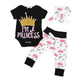 Cutelove 子供服 ロンパース カバーオール&パンツ&ヘッドバンド 3点セット 女の子 夏 可愛い 帝冠プリント 半袖 ベビー おしゃれ