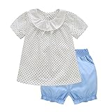 Cutelove 子供服 Tシャツ ショートパンツ 上下セット ベビー ガールズ 女の子 綿 夏 キッズ ホワイト スカイブルー ブラックドット お出かけ セットアップ 可愛い