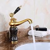 awxjx Washroomシンクミキサータップ銅ヨーロピアンスタイル洗面台ホットとコールドSit Cold Alone Jade Ceramicsゴールド