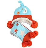 (よキーよ)Yokeeyo 耳あてニット帽 マフラー レッグウォーマーのセット 可愛い耳付き帽子 毛糸　ボンボン付き ニットキャップ　ベビー用ハット 赤ちゃん 子供　秋冬 防寒 スタイリッシュ ２点セ