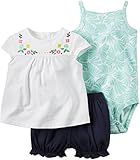 カーターズ ロンパース carter's 2016年春夏新作 女の子用白xカラフル花刺繍半袖チュニックお出かけ用豪華上下3点セット (12months(7... [並行輸入品]