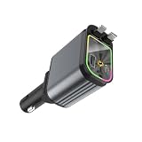 リトラクタブルカー充電器4in1、ファストカー充電器、2本のリトラクタブルケーブルとUSB-Cカー充電器アダプター