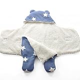 blackblumeフランネルDaul Layer Polar FleeceソフトベビーおくるみブランケットSleeping Bag with Bear Ear カラー: ブルー
