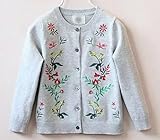 (NananaHappy) 女の子 長袖 綿100% 刺繍 高級 グレー カーディガン コットン 2歳 3歳 4歳 5歳 6歳 長袖 秋 冬 春 【31】 (95㎝)