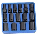 Genius Tools DI-415M 1/2 Drive Metric Semi-Deep Thin Wall Impact Socket Set 15-Piece [並行輸入品]