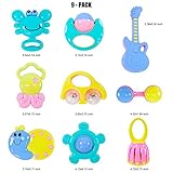 elaco 9ピースBaby Rattles TeetherボールShaker Grab and Spin Rattle Musical Toyギフト