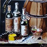 High Quality BD-0213 8 by 8-Inch Wine Bottles with a Barrel Ceramic Art Tile