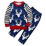 ベビー男の子女の子長袖クリスマス鹿プリントシャツとパンツOutfit カラー: ブルー