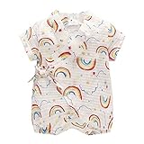 S&T 甚平 ロンパース 新生児 ベビー服 男女兼用 夏 綿100％ ショートカバーオール 赤ちゃん 出産祝い 半袖 前開き スナップボタン付き 80