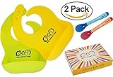 ソフトシリコンよだれかけポケット – Best防水幼児用よだれかけ – For Girls & Boys – 簡単に掃除 – BPAフリー – ボーナス – 2熱Sensitive Spoons – 