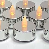 シルバーTealight Candles – 24のセットFlameless LEDメタリックシルバーキャンドルちらつきwith Flame –  – シルバーデコレーションシルバーウェディングデコレ