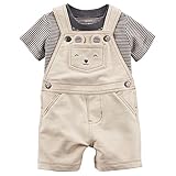 カーターズ carter's 男の子用アイボリー笑顔のくまさんポケット付きショートオールお出かけ用上下2点セット(24months(83-88cm)) [並行輸入品]