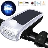 LETOUR ソーラー 充電式自転車LEDフロントライト、高輝度4×Cree T6 LED、ソーラー充電とUSB充電、IP65防塵＆防水、120dbラウドホーン、ユニバーサル USBケーブル付属