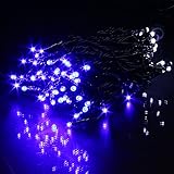 電光ホーム イルミネーション ストレート 10m 100球 ブルー & ホワイト ブラックケーブル