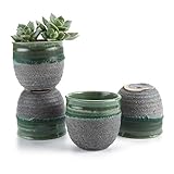 T4U 2.75 インチ 陶器鉢 サマートリオ NO.3 多肉植物 サボテン鉢 フラワーポット プランター容器 緑 4個入り