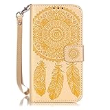 Zeebox Galaxy S7 ケース 二つ折り 手帳型ケース カード収納ホルダー＆ストラップ付き 横開き Samsung Galaxy S7 用 カバー 生涯補償付き (イエロー)