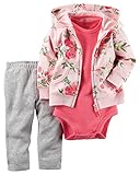 Carter's(カーターズ) ベビー ガールズ コットン パーカー / ボディスーツ / ロングパンツ 3点セット (花柄 / ピンク) Baby Girls' 3-Piece Set (3M(50