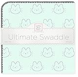 SwaddleDesigns Ultimate Receiving Blanket, Bonjour Bunnie with Gray Trim, Pastel SeaCrystal [並行輸入品]