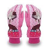 スキー手袋 スキーグローブ 防寒手袋 キッズ ジュニア 女の子 スノーグローブ 子供用 暖かい 可愛い ピンク【M】 【5点】