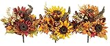 クラブパック12のFall人工イエロー、オレンジ&レッドひまわり&ベリーBouquets