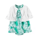 カーターズ Carter's カーディガン 半袖ロンパース ワンピース 2点セット ベビー服 女の子 白×リーフグリーン (12months(72-78cm)) [並行輸入品]