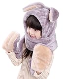 （ココマリ）coco&mary キッズ ふわふわ うさ耳 帽子 マフラー 手袋 ネックウォーマー (グレー)