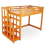 ロフトベッド 木製 天然木 階段 左右対応 宮棚 北欧パイン すのこ セミダブル ライトブラウン