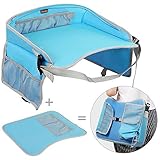 Kids旅行トレイeocusun Childrens Playお菓子トレイwithメッシュポケットとカップホルダーの車の座席スナックバスTrain and Plane Journeys ブルー Car