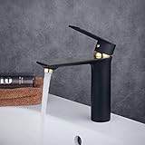 beelee 6 " Contemporaryソリッド真鍮単一穴洗面所シングルハンドルクロム浴室蛇口、ホットとコールド水化粧台洗面、ペイントブラックとゴールド