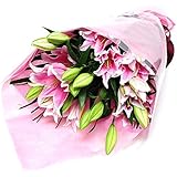 【エーデルワイス花工房】大輪系 ピンクユリの花束 15輪以上 (誕生日 花 プレゼント/記念日/花/百合/お祝い/花ギフト)