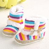 女の子蝶結びブーツ ガールズ靴シューズ　新生児綿入れの防寒靴　キッズ子供赤ちゃん　結婚式誕生日プレゼント記念写真　綿　レインボーストライプ　13cm　12-18ヶ月に対応靴　冬秋春