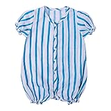 MYDABABY ベビー ロンパース キッズ 夏 プリント 子供 ガーゼ 素材 軽量 薄手 コットン100% (青いストライブ　80)