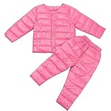 Domybest 冬 2点セット子供服 ダウン ライナー服 ズボン 長袖 女の子 0-4歳に適して 明るいピンク かわいい 厚い 柔らかく快適 暖かく保つ 幼稚園 クライミング 旅行