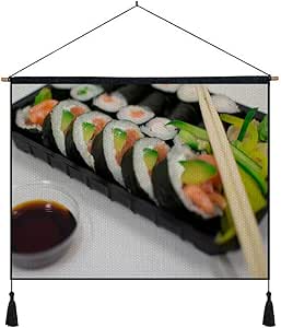 Amazon Co Jp 綿の麻 タペストリー 多機能 掛け軸 掛け物 横 50cmx40cm ロール魚野菜ライス醤油 個性 掛け軸 掛け物 掛けじく ポスター インテリア 組立式 部屋飾り壁 壁飾り ホーム キッチン