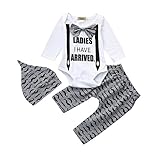 ホット販売、aimtoppy 3pcs Toddler幼児ベビー男の子文字服ロンパース+パンツ+帽子セット服装 Size:6M ホワイト AIMTOPPY