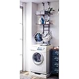 突っ張りラダーランドリーラック ダークブラウン タイプ：Ｂ／バスケット＋棚２段