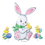 Easter Bunny and Chicksアウトドアガーデンデコレーション用 – 3個入ります。Yard Stakeセット