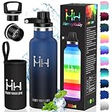 水筒 500ml 750ml 1リットル 直飲みタイプ ステンレス 真空断熱 保温保冷 鳥口 漏れ防止 デザイン スポーツ 持ち運び便利 ボトル 食洗機対応 アウトドア 旅行 キャンプ (ブルーブラック, 500mL)