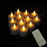 パック12のリモートコントロール2 x cr2032電池式AmberちらつきLED Flameless Tealight Candle for Holiday Decoration