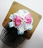 オリジナル ハンドメイド ホワイトバレリーナ ブルーフラワー リボン パール ローズ ラインストーン　 バレッタネット No.78