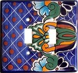 Double Toggle Blue Mesh Talavera Ceramic Switch Plate by Fine Crafts & Imports